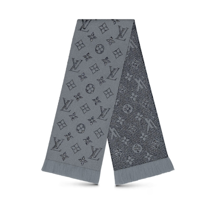LOUIS VUITTON LOGOMANIA SHINE SCARF GRAY 180CM