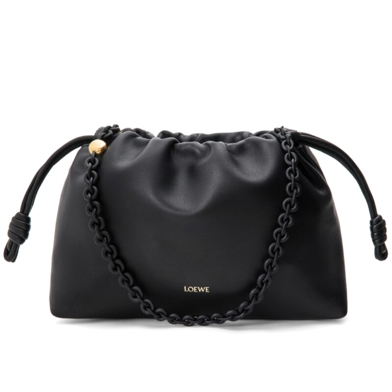 LOEWE MEDIUM FLAMENCO PURSE IN MELLOW NAPPA BLACK 30CM A411FCRX84 1100