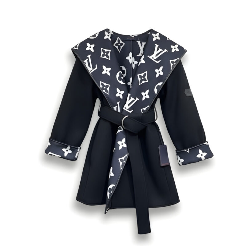 Louis Vuitton Signature Short Hooded Wrap Coat Black