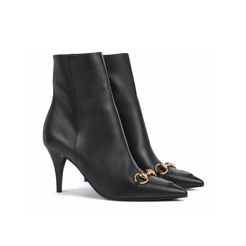 GUCCI WOMEN ANKLE BOOT WITH HORSEBIT BLACK LEATHER 835741 BKO00 1000