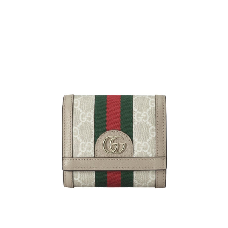 GUCCI OPHIDIA CARD CASE WALLET BEIGE AND WHITE SUPREME 12CM ‎598662 UULAG 9682