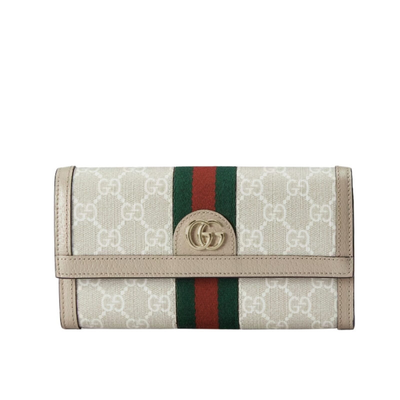 GUCCI OPHIDIA CONTINENTAL WALLET BEIGE AND WHITE GG SUPREME 19CM 523153 UULAG 9682
