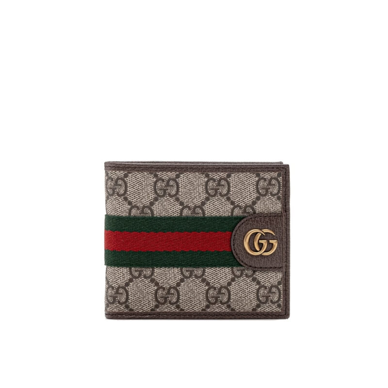 GUCCI OPHIDIA BI FOLD WALLET BEIGE AND DARK BROWN 11CM 834271 FAEOI 9746