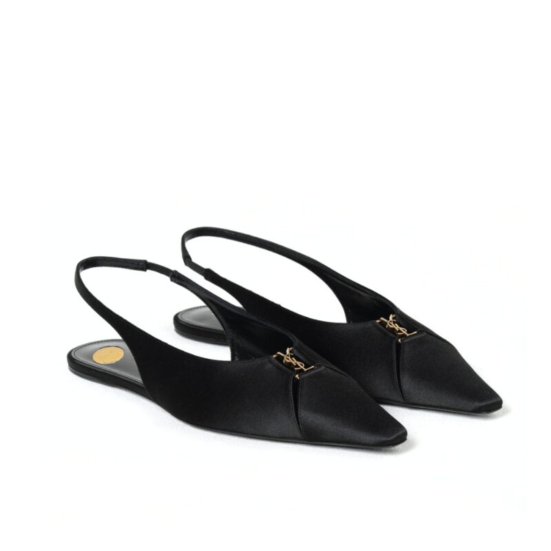 SAINT LAURENT BABYLONE CREPE SATIN SLINGBACK FLATS BLACK 8036469QNAG1000