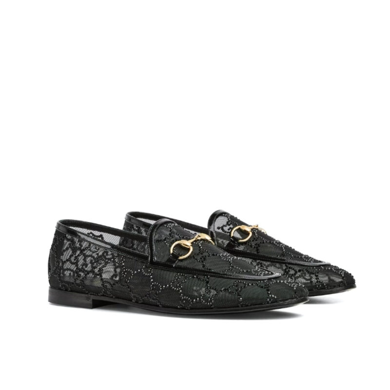 GUCCI WOMEN GG CRYSTAL JORDAAN LOAFER BLACK 835483 FAEQ0 1046