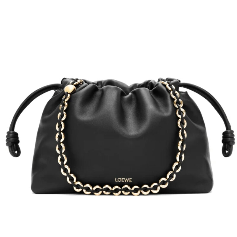 LOEWE MEDIUM FLAMENCO PURSE IN MELLOW NAPPA BLACK 30CM A411FCRX02