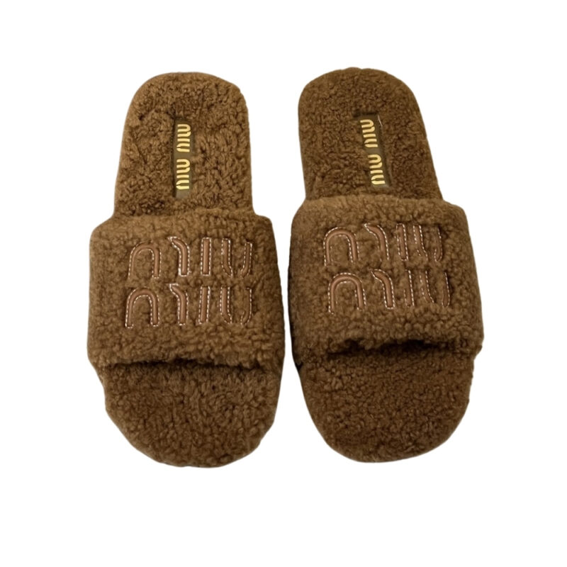 MIUMIU SHEARLING MULES BROWN