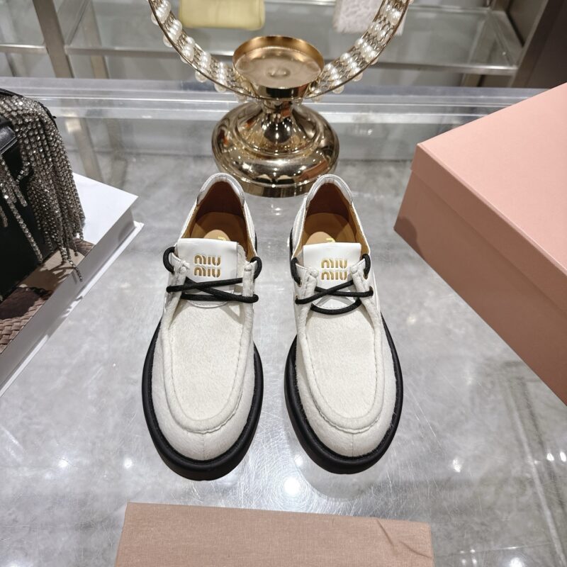 Alternative view of MIUMIU  LEATHER AND CALF HAIR LEATHER LACED SHOES IVORY 5E964D 2HIO F0304 F D055