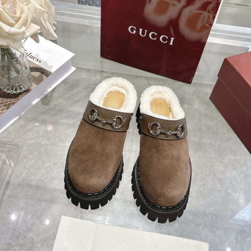 Alternative view of GUCCI HORSEBIT SHEARLING MULES IN DARK BROWN SUEDE