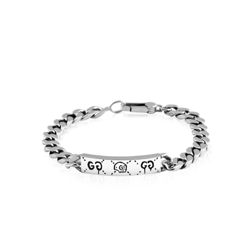 GUCCI GHOST ENGRAVED STERLING SILVER ID BRACELET YBA455321001