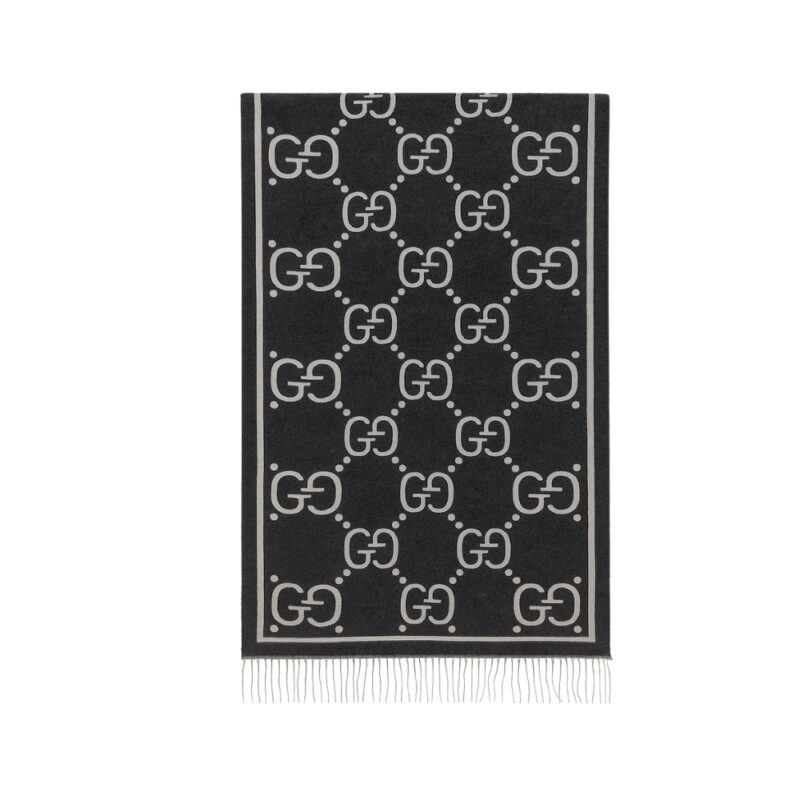 GUCCI GG JACQUARD CASHMERE SCARF BLACK 180CM