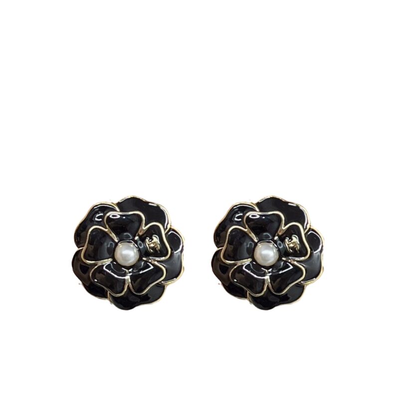 CHANEL CAMELLIA EARRINGS BLACK