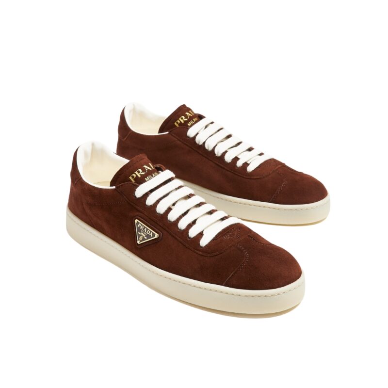 PRADA DOWNTOWN RE NYLON AND SUEDE SNEAKERS DARK BROWN 2EE364 D7R F0007 F D002