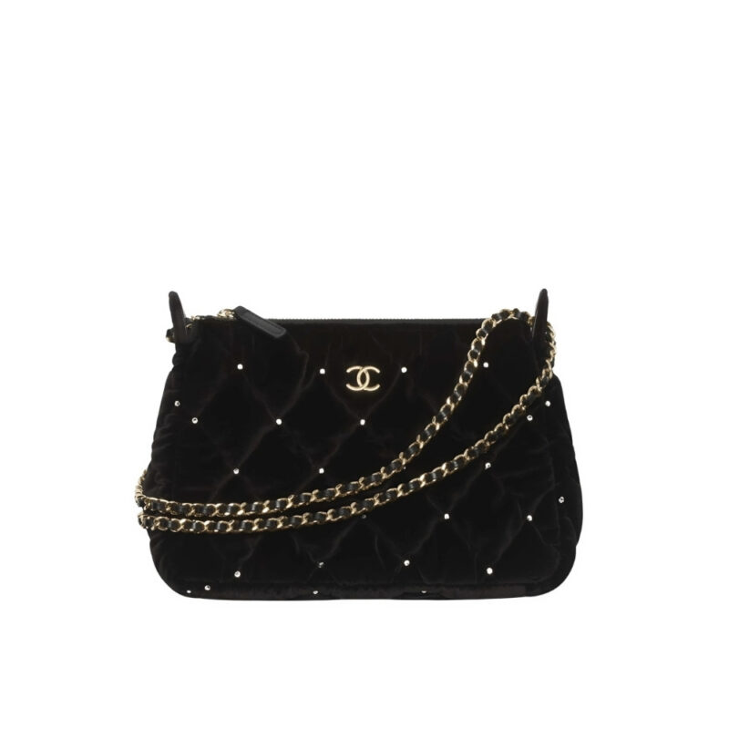 Chanel Velvet Crystal Quilted Chain Hobo Bag In Black 22Cm AP4861 B17652 93405