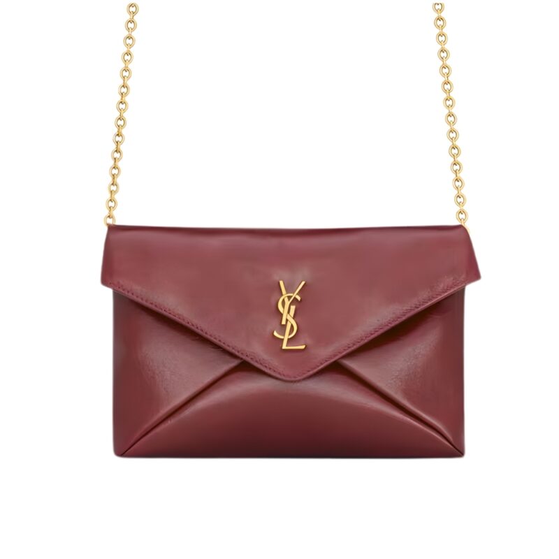 SAINT LAURENT CASSANDRE CHAIN POUCH IN SHINY LEATHER BURGUNDY 20CM 847638AAE526593