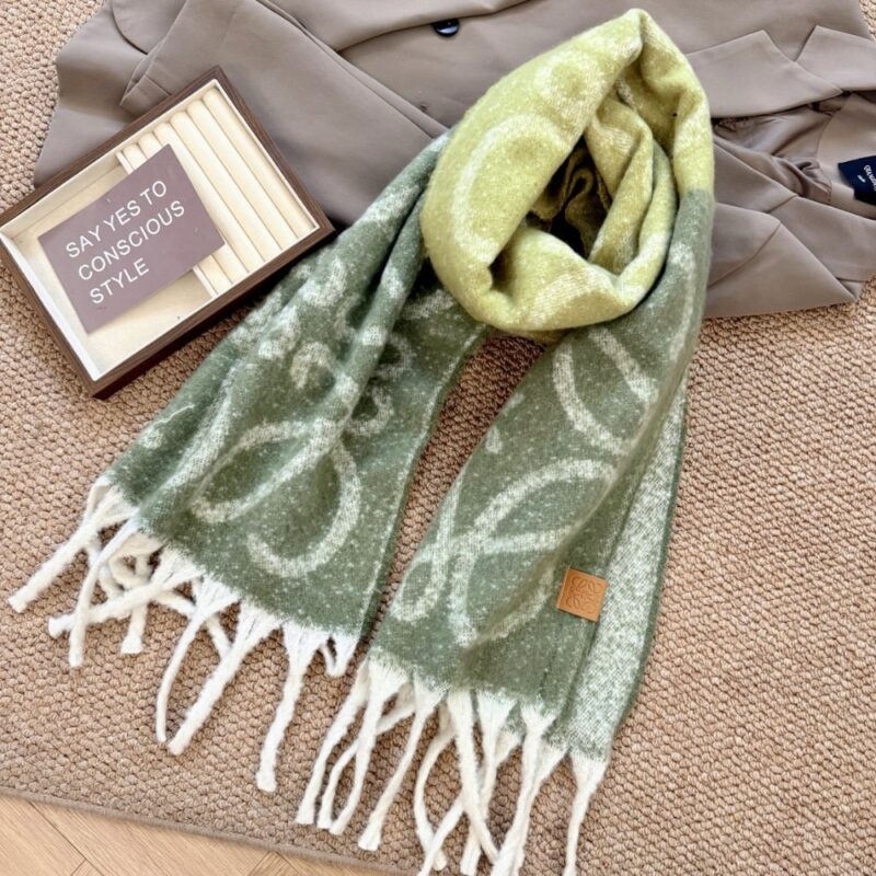 Alternative view of LOEWE ANAGRAM SCARF IN WOOL GREEN F811257X79 8425