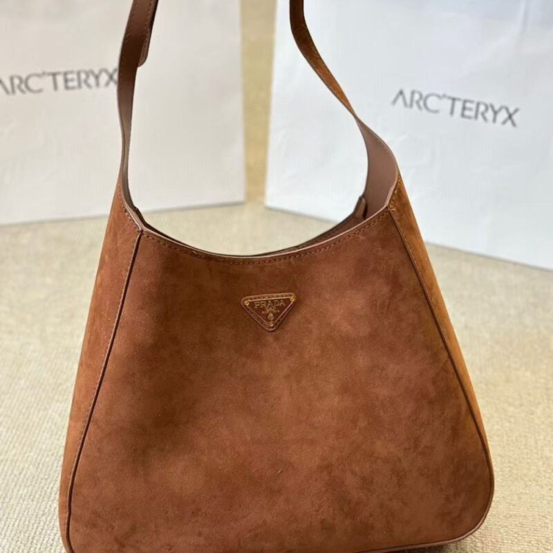 Alternative view of PRADA SUEDE HOBO BAG BROWN 34CM 1BC181 2C4S F0324
