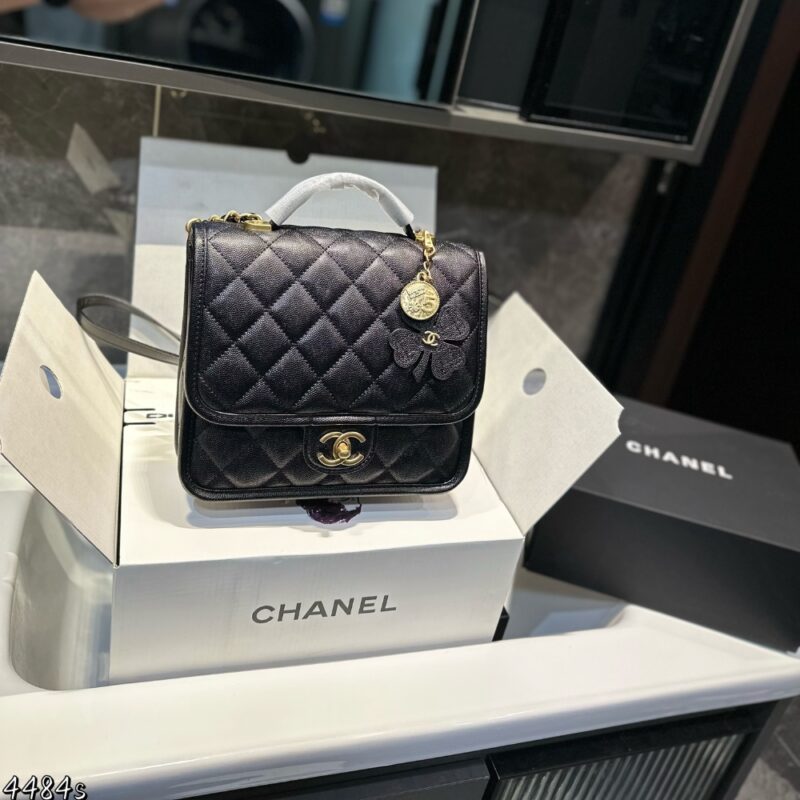 Alternative view of CHANEL GRAINED SHINY AND GOLD TONE METAL BACKPACK BLACK 22CM AS5715 B21400 94305