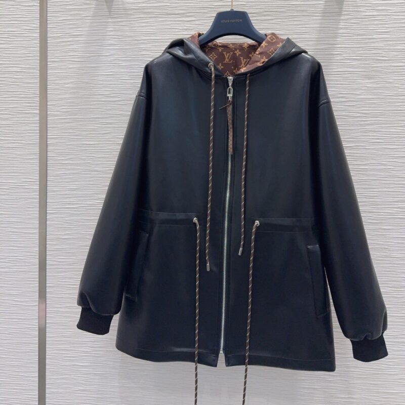 Alternative view of LOUIS VUITTON LEATHER PEPLUM PARKA BLACK 1AIQRV