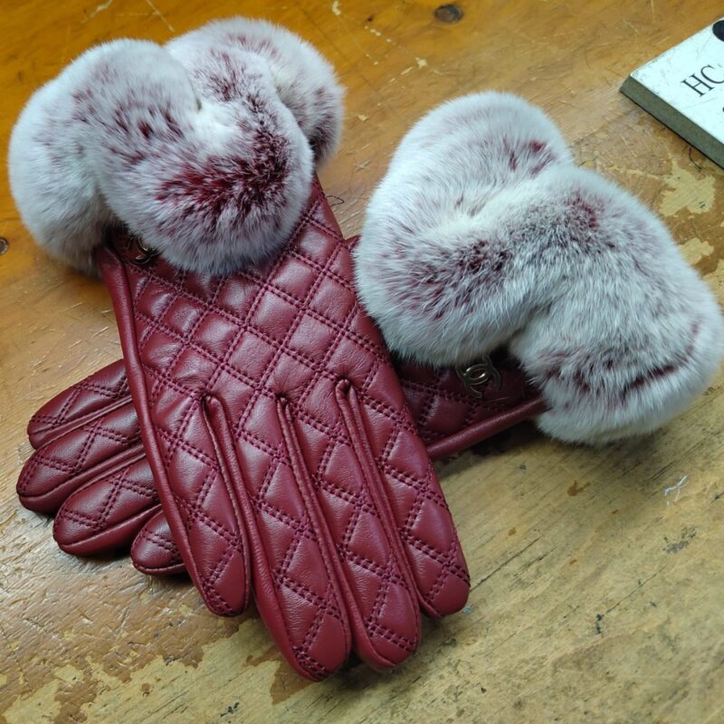 Alternative view of CHANEL RABBIT FUR TOUCH SCREEN GLOVES IN RED NAPPA LEATHER