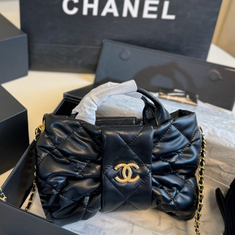 Alternative view of CHANEL MINI BOW BAG SHINY AND GOLD TONE METAL BLACK 21CM AS5849 B22148 94305