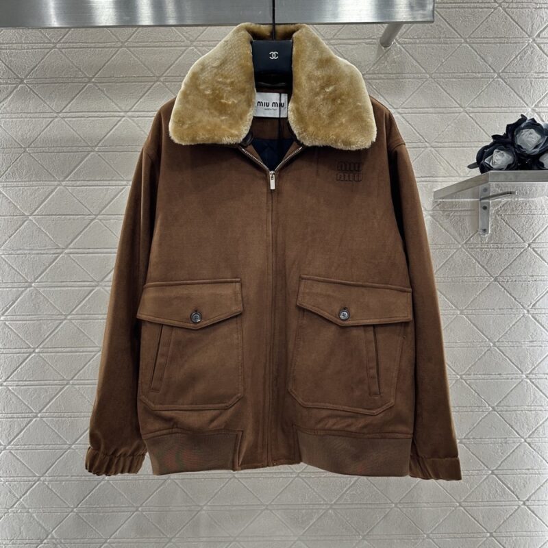 Alternative view of MIUMIU GARMENT DYED WOOL BLOUSON WITH SHEARLING COLLAR BROWN ML1338 151I F0005 S OOO