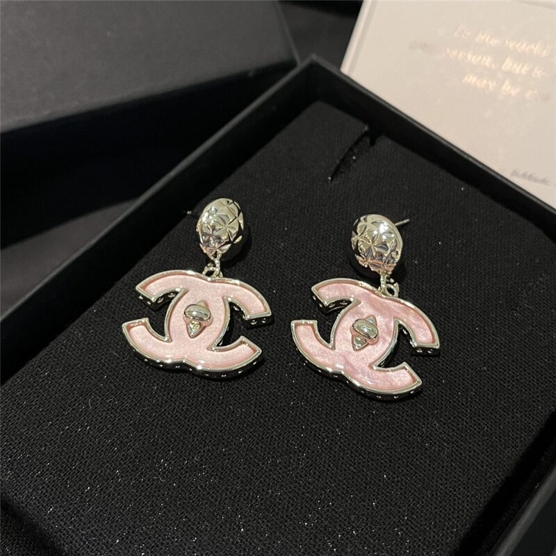 Alternative view of CHANEL LARGE ENAMEL CC DANGLE EARRINGS LIGHT PINK