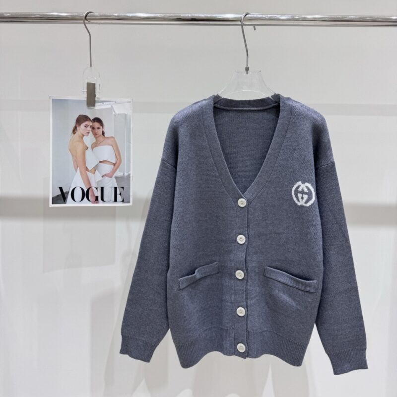 Alternative view of GUCCI INTERLOCKING G KNIT WOOL CARDIGAN GREY 774005 XKDXR 1209