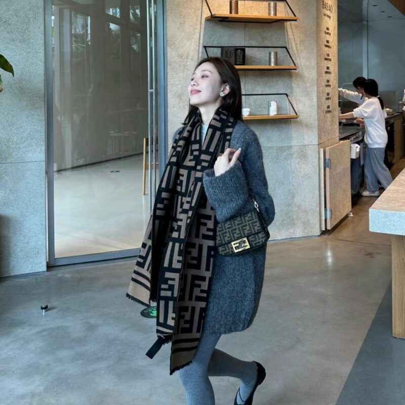 Alternative view of FENDI FF BLACK WOOL AND SILK SCARF 180CM