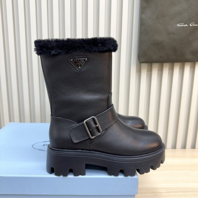 Alternative view of PRADA LEATHER AND SHEARLING BOOTIES BLACK 1U187O 3LPN F0002 F ZF50