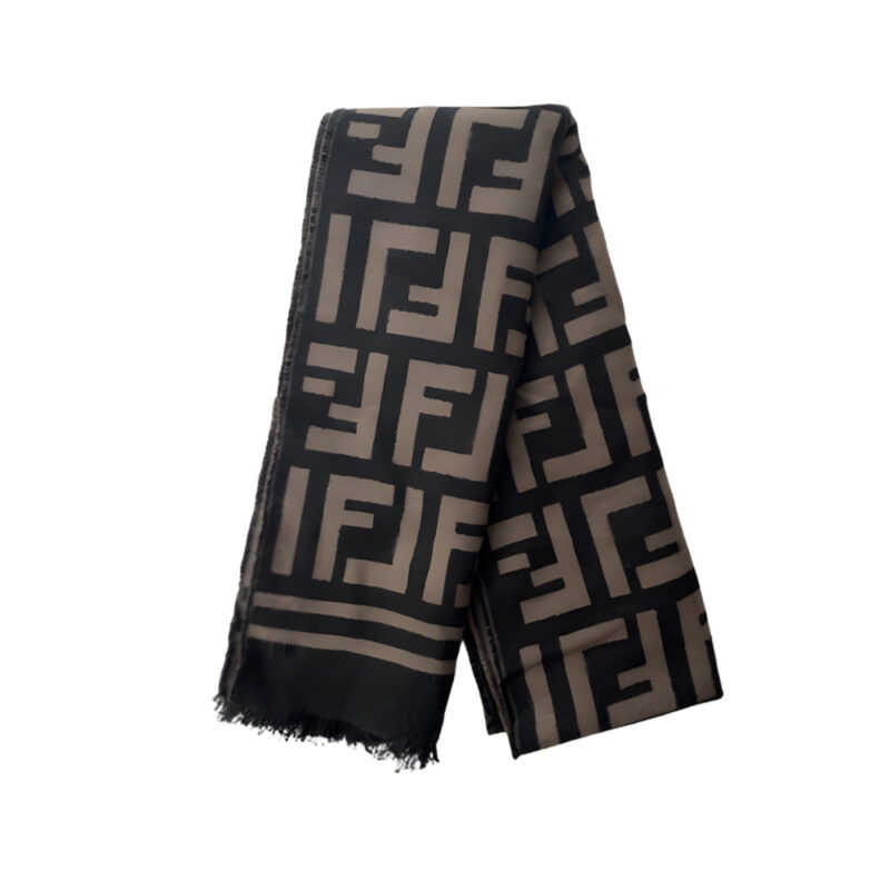 FENDI FF BLACK WOOL AND SILK SCARF 180CM