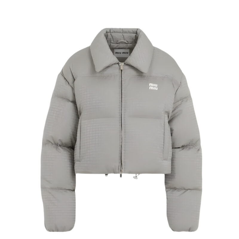MIUMIU LOGO JACQUARD PUFFER JACKET GRAY ML1083 OOO F0024