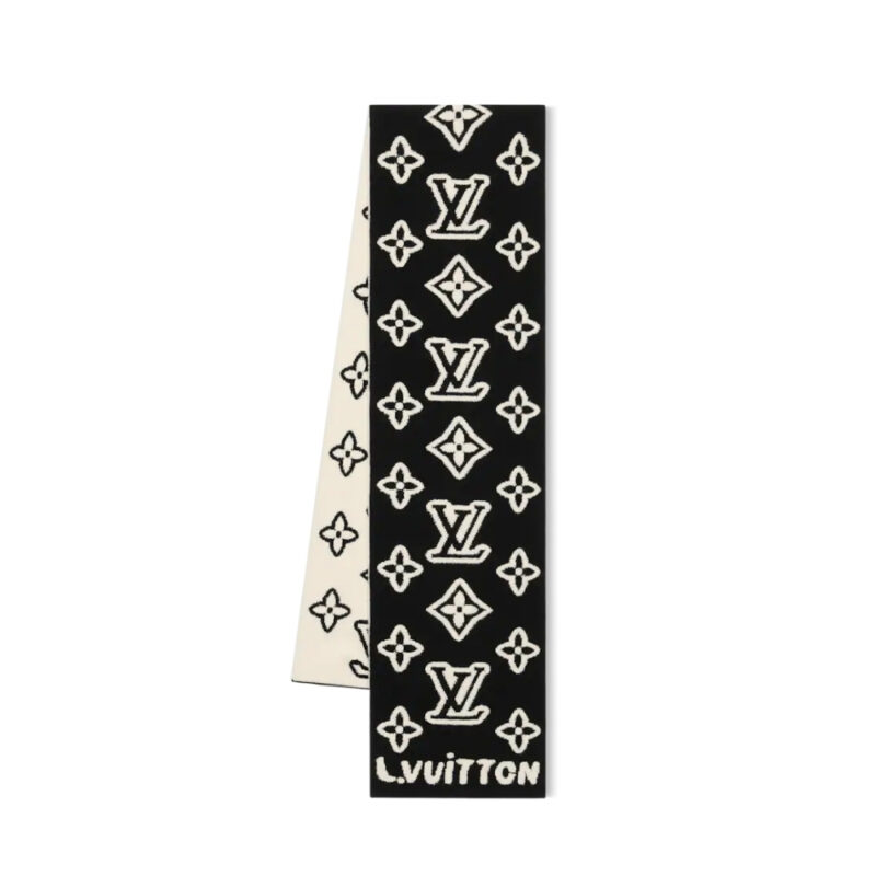 LOUIS VUITTON MONOGRAM BLAST KNITTED SCARF BLACK AND WHITE M96963
