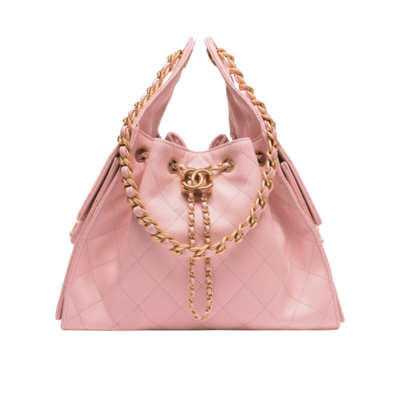 CHANEL 25 SMALL HANDBAG METALLIC AND GOLD TONE METAL LIGHT PINK 26CM AS5293 B20304 NAGEO