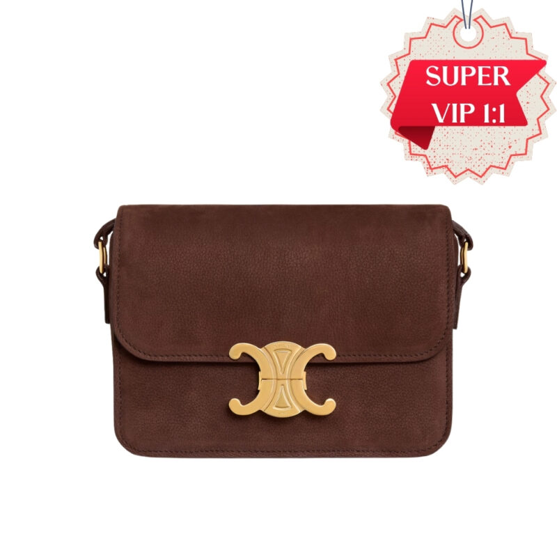 [SUPER VIP 1:1] CELINE TEEN TRIOMPHE BAG IN BROWN GRAINED NUBUCK 18CM 188423GUR 18CH
