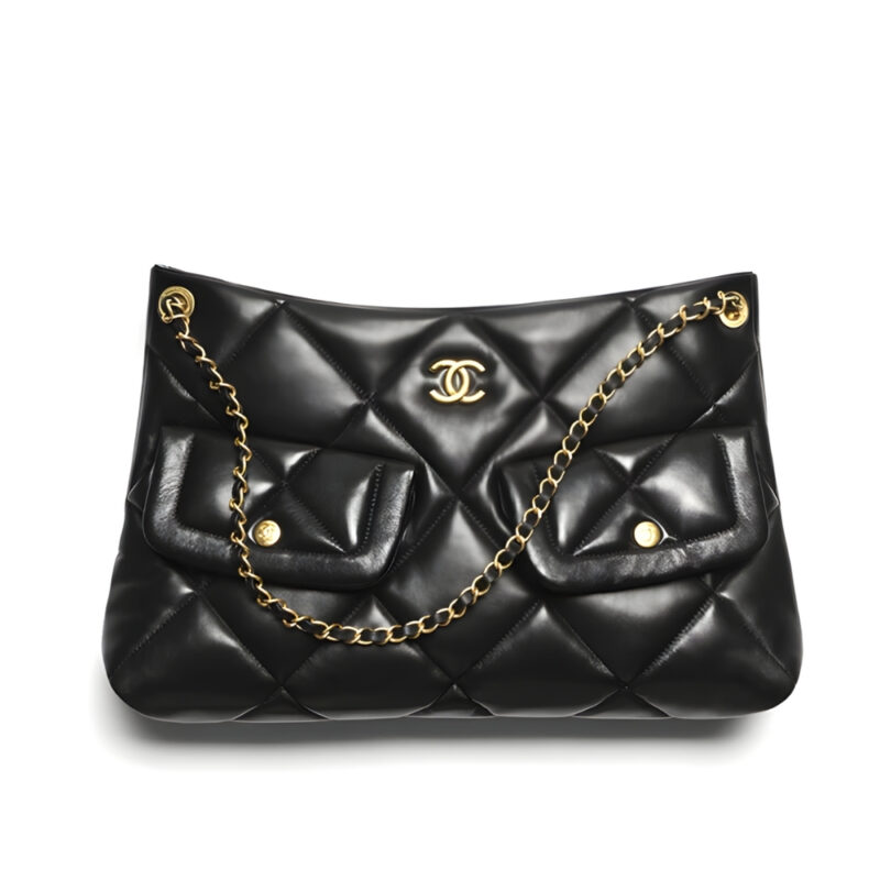 CHANEL SHOPPING BAG GOLD TONE METAL BLACK 38CM AS5740 B22139 94305