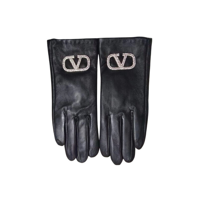 VALENTINO GARAVANI VLOGO SIGNATURE BLACK LEATHER GLOVES
