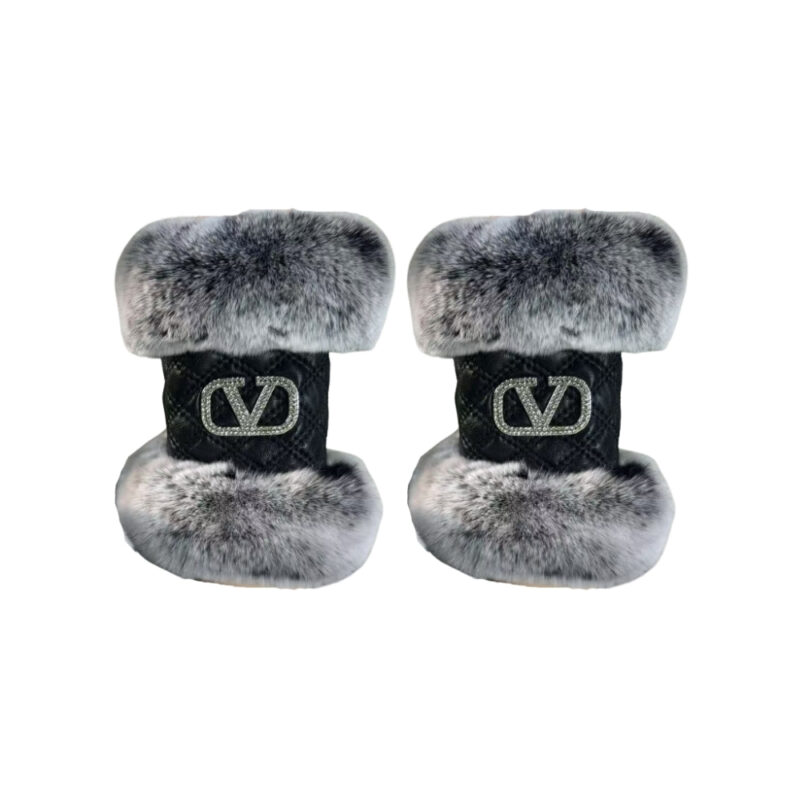 VALENTINO GARAVANI VLOGO SIGNATURE FINGERLESS BLACK GLOVES WITH FUR TRIM