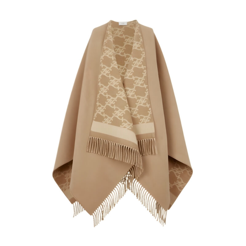 FENDI FRINGED WRAP PONCHO IN BROWN FXX715AHRFF0QU5