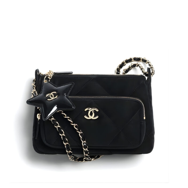 CHANEL CLUTCH WITH CHAIN VELVET EFFECT NYLON AND GOLD TONE METAL BLACK 21CM AP4771 B21406 94305