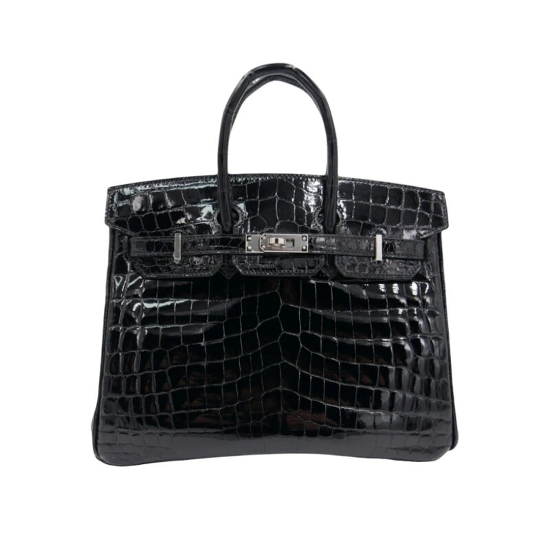 HERMES BIRKIN 25 CROCODILE WITH SILVER HARDWARE BLACK 25CM
