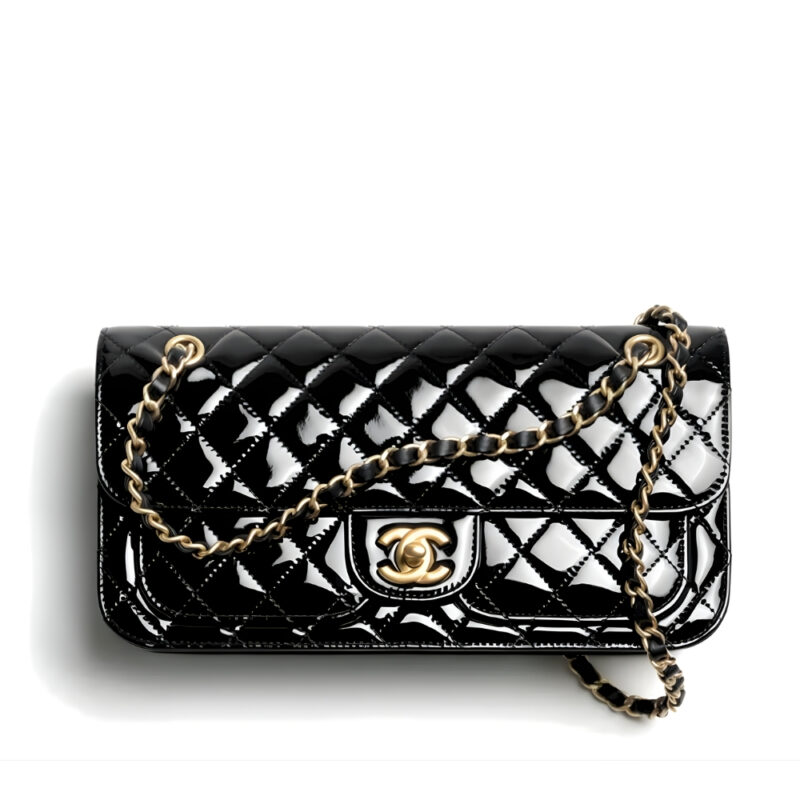 CHANEL FLAP BAG GLOSSY AND GOLD PLATED METAL BLACK 26CM AS5694 B21434 94305