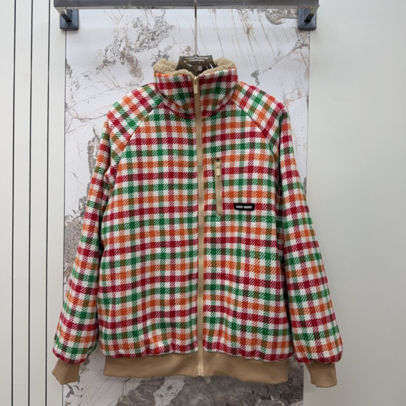 Alternative view of MIUMIU FLEECE LINED CHECKED BLOUSON JACKET MULTICOLOR ML1358 18FU F04UO S OOO