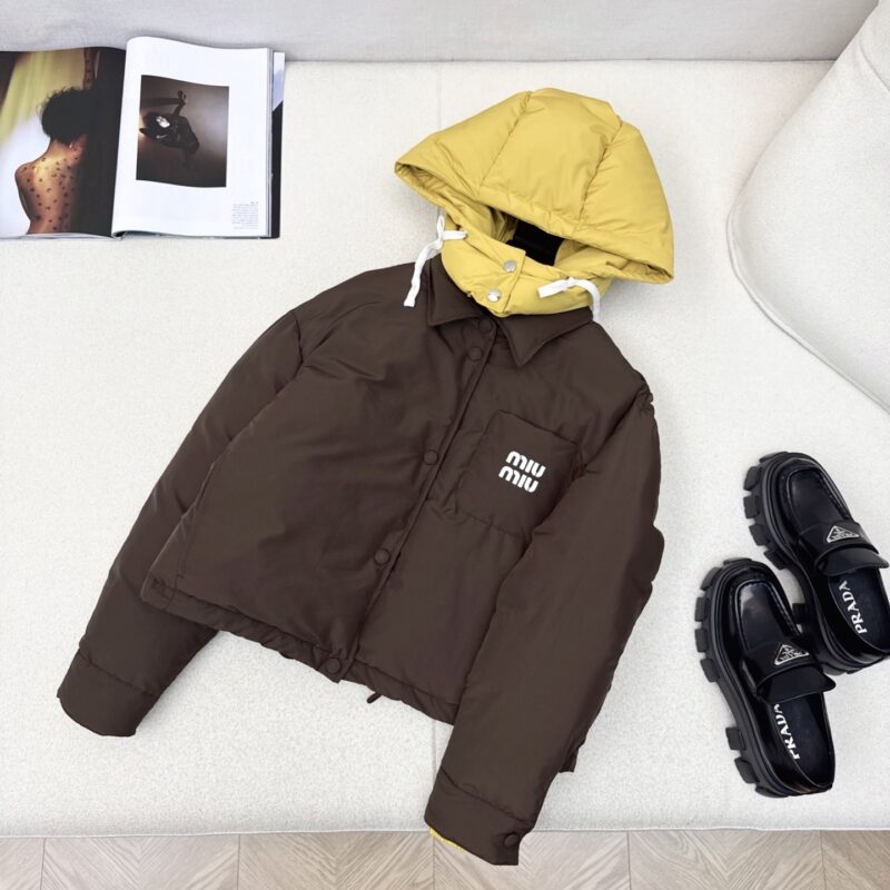 Alternative view of MIUMIU TECHNICAL PONGE DOWN HOODIE JACKET COFFEE ML1315 1720 F045I S OOO