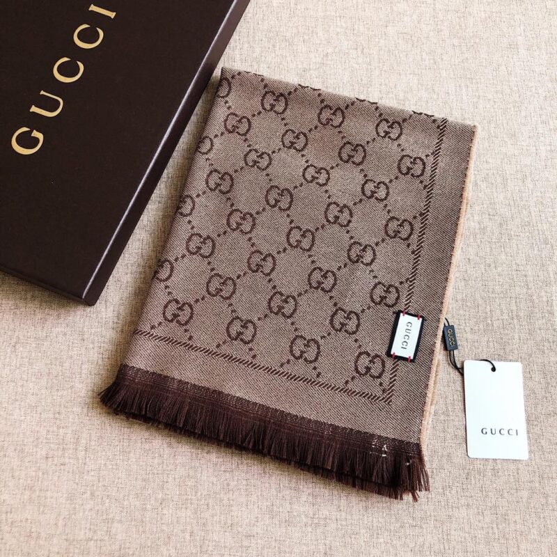 Alternative view of GUCCI GG WOOL SCARF BROWN 180CM ‎133483 3G200 2764