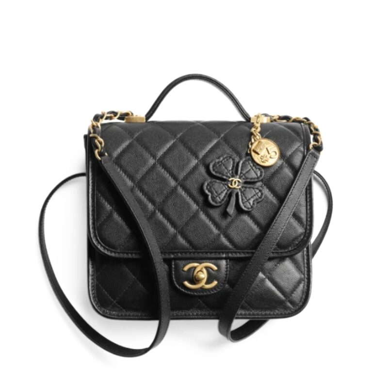 CHANEL GRAINED SHINY AND GOLD TONE METAL BACKPACK BLACK 22CM AS5715 B21400 94305