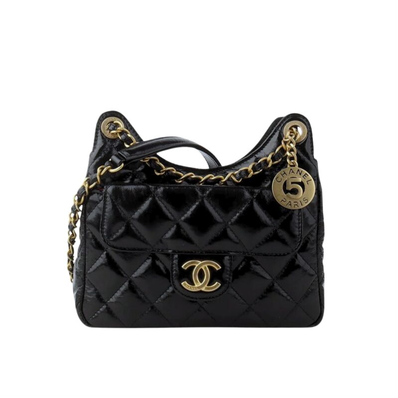 CHANEL SMALL QUILTED SHINY WAVY CC HOBO BAG BLACK 20CM AS3710 B09746 94305
