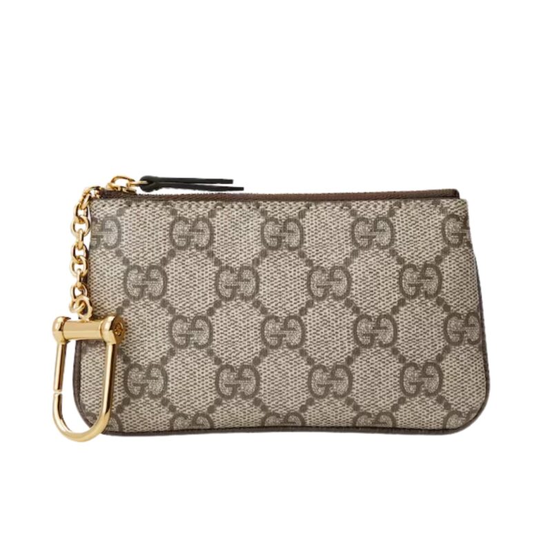 GUCCI GG SUPREME CANVAS WALLET OPHIDIA KEY CASE BEIGE AND EBONY 12CM