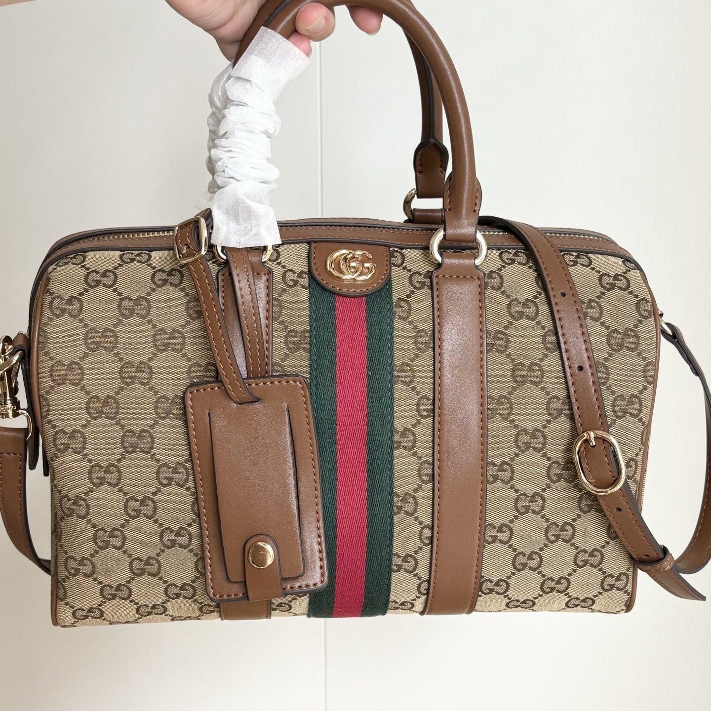Gucci Ophidia Medium Boston Bag Beige And Brown GG Canvas 30Cm 857595 FAFUF 9870 - Image 4