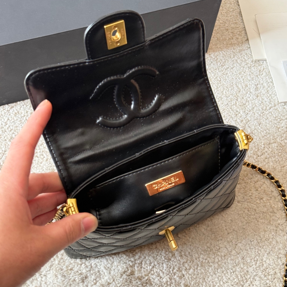 Chanel Mini Flap Top Handle Bag And Gold Metal Black 20Cm AS5355 B19386 94305 - Image 6